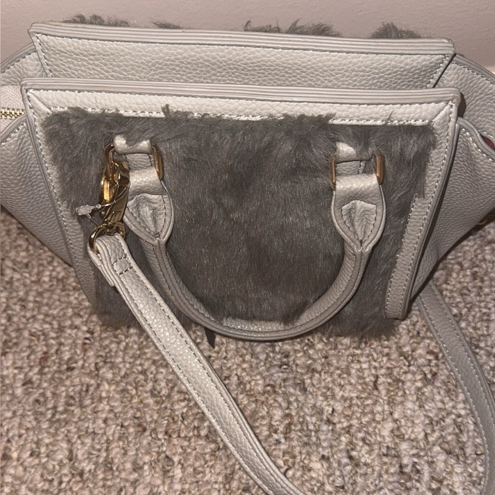 Gray Faux Fur Handbag